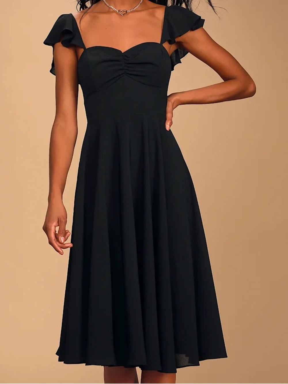 Lulus Take in the Sweetness Black Flutter Sleeve Midi Dress